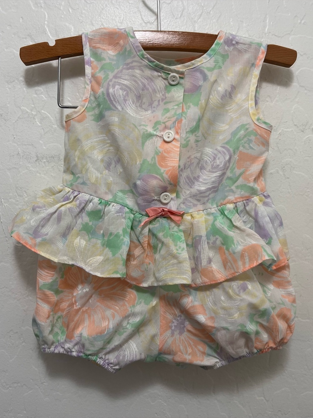 Vintage Over The Rainbow Pastel Floral Bubble Romper Sunsuit 9-12m 90s
